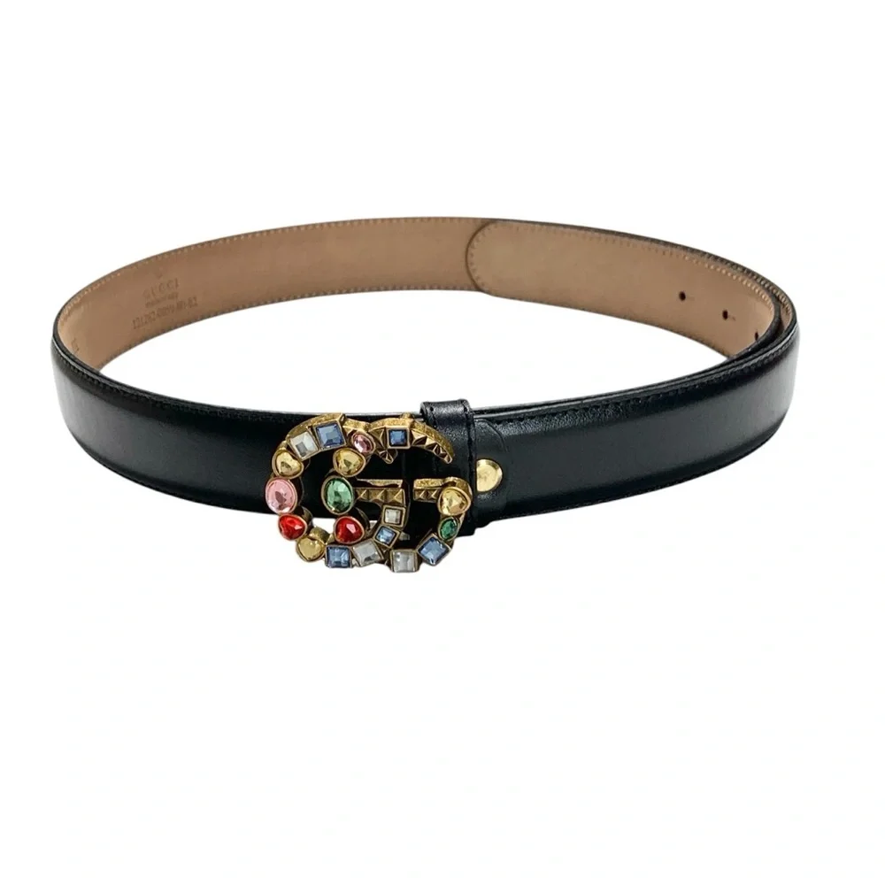 🆕 Gucci Style Black Leather Crystal Embellished Marmont Belt 🆕 - Picture 2 of 9